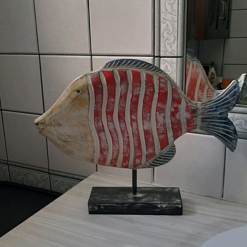 Decorative wooden fish used, handmade