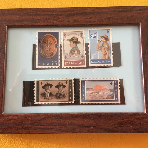 Framed unsealed scout stamp series Jamboree new