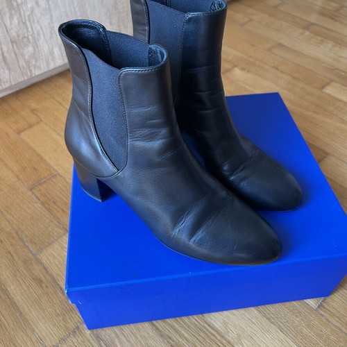 Stuart Weitzman Leather Black Booties heel 6 cm size 38.5 like new