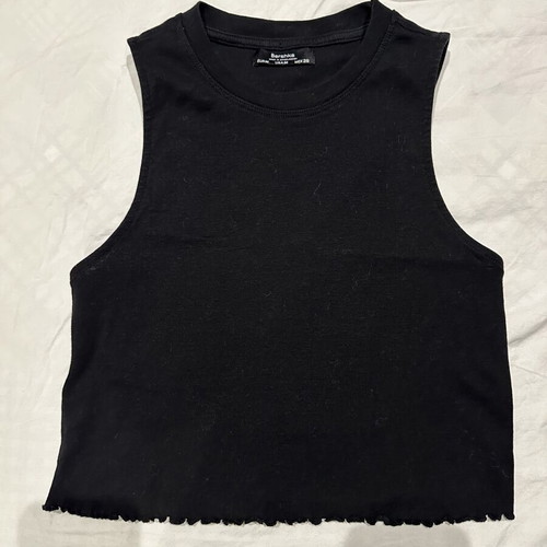 Bershka black sleeveless crop top with lettuce edge, size M