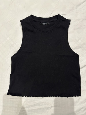 Bershka black sleeveless crop top with lettuce edge, size M
