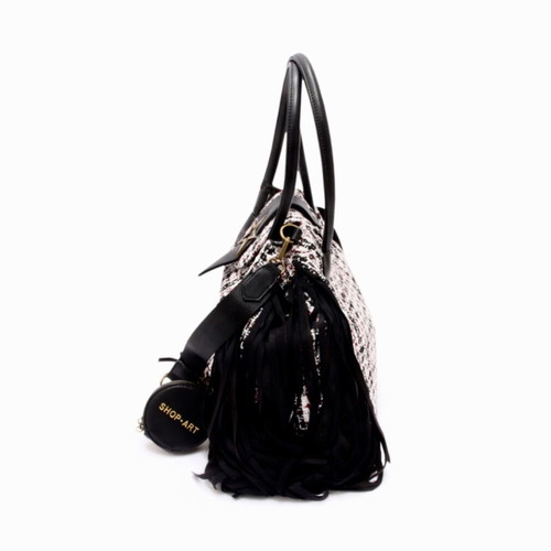 Shop Art shoulder bag new with fringes and tweed design