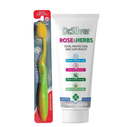 Dr. Nature Total Health Nano Gold Toothbrush with Dr.Silver Rose and Herbs Toothpaste 75 ml