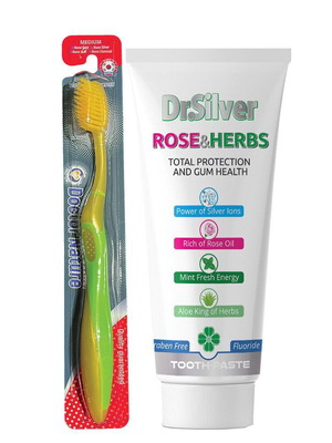 Dr. Nature Total Health Nano Gold Toothbrush with Dr.Silver Rose and Herbs Toothpaste 75 ml