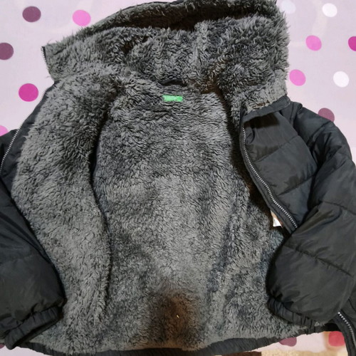 Benetton boys' jacket with inner fur like new, gray, age 10