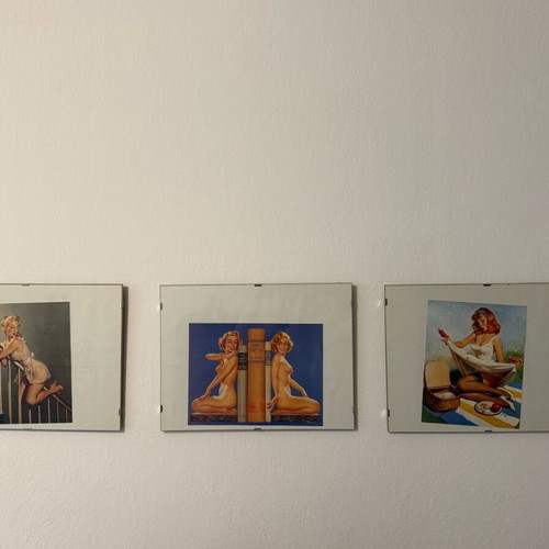 Set of 3 Vintage Pin-up Art Prints in Frame like new