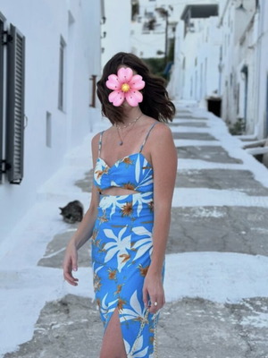 Zara floral dress, size S, white and blue