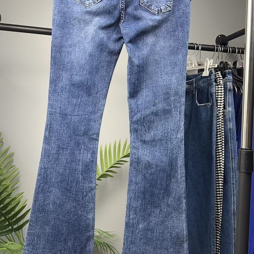 Blue flared women's jeans, elastic waist