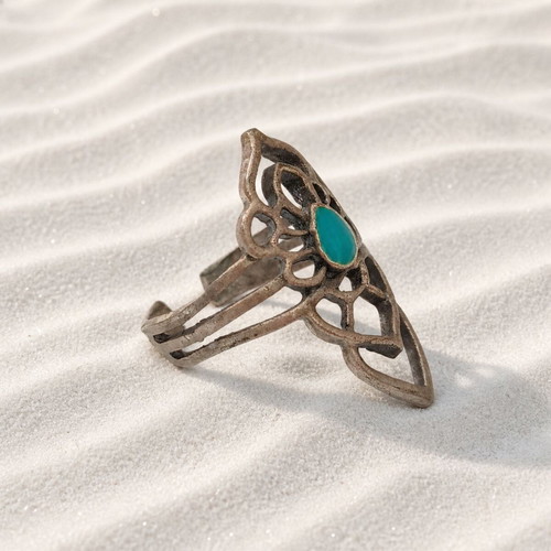 Handmade open ring of brass and enamel blue and silver new