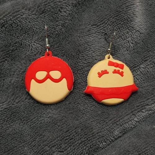 Handmade mini babybel earrings new, beige and red