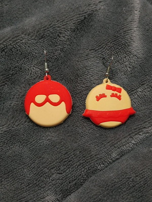 Handmade mini babybel earrings new, beige and red