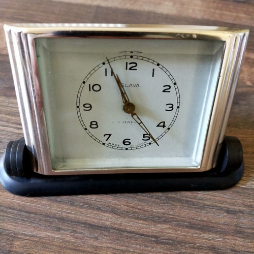 Slava mechanical table clock used, analog display