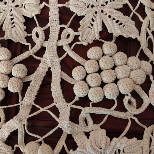 Vintage handmade lace knit with grapes and vine leaves