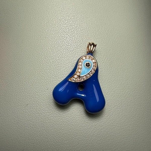 Monogram A necklace pendant new, electric blue with gold details