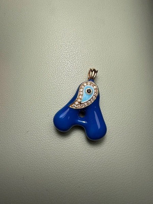 Monogram A necklace pendant new, electric blue with gold details