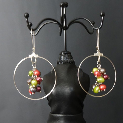 Earrings with natural multicolored pearls handmade, new