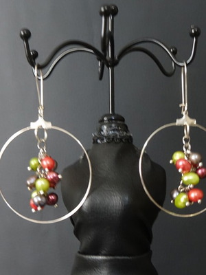 Earrings with natural multicolored pearls handmade, new