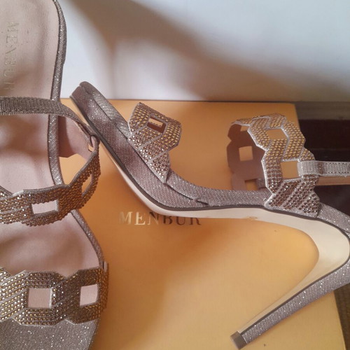 Menbur bridal sandals new, silver and gold, 10-11 cm heel