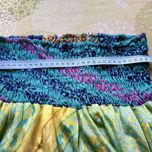 Boho silk skirt with ruffles, like new, multicolor green