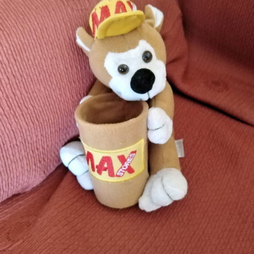 Max Stores pencil holder with plush animal used, height 18cm