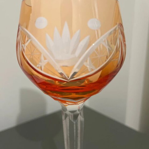 Vintage cut to clear crystal glasses set of 6, orange and clear