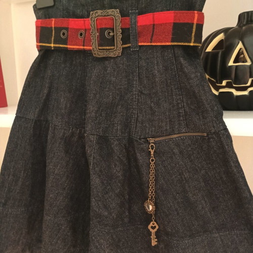 Archive Killah Y2K high-waisted denim skirt S/M, plaid belt