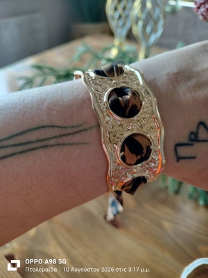 Bracelet handcuff with leopard ribbon new