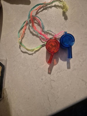 Jumbo children's whistles set of 2 like new, blue and red
