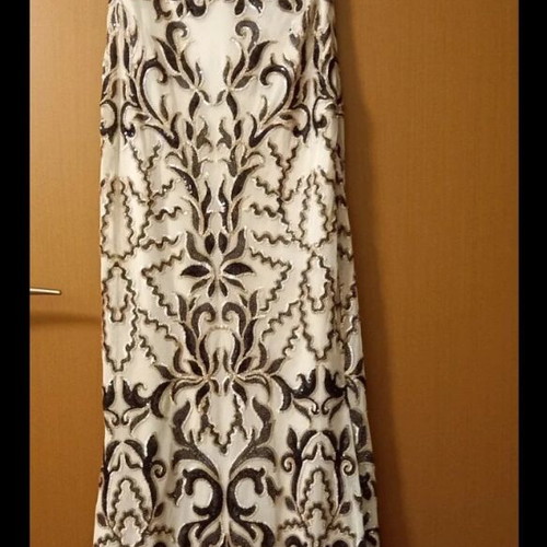 Goddiva Long Evening Dress New With Sequins Black Beige