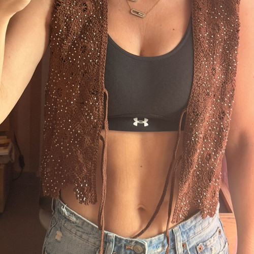 Zara Crochet Vest with Beads Size S New Brown