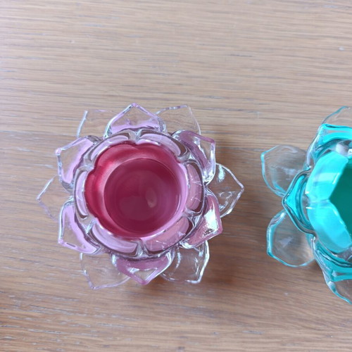 Glass Lotus Tealight Candle Holders Set of 3 New