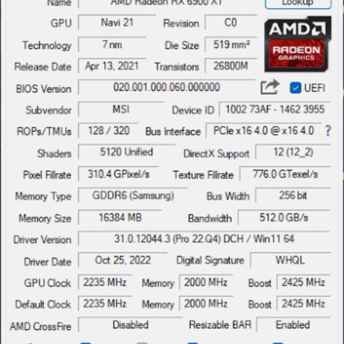MSI Radeon RX 6900XT 16GB graphics card