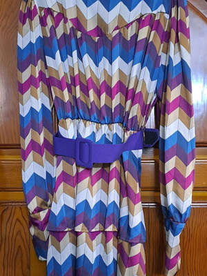 Vanessa Scott Mini Dress Multicolor Chevron with Belt, New