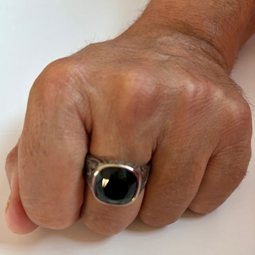 Vintage Signet Ring Black Zircon US 12 316L Stainless Steel New
