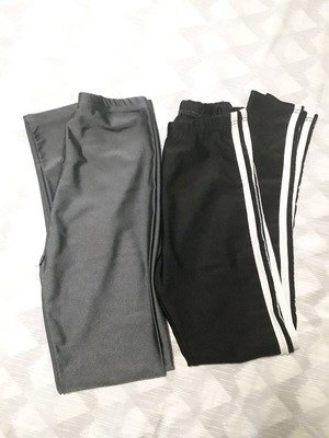 Leggings silver and black with stripes like new, size S M, set of 2
