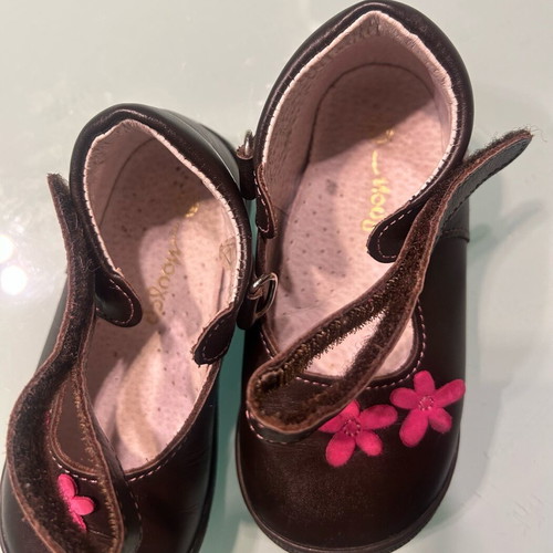 Mouger girls' ballerina shoes new, size 23, brown with fuchsia flowers