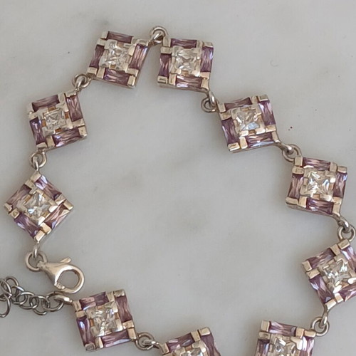 925 silver bracelet with zirconia and steel chain extension up to 19 cm