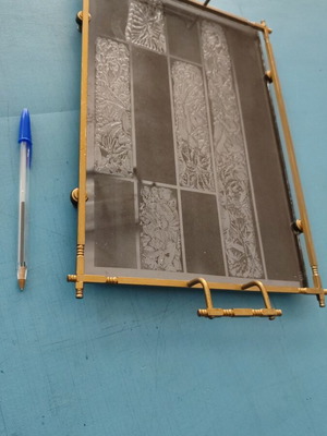 Decorative tray with embossed glass and brass handles new