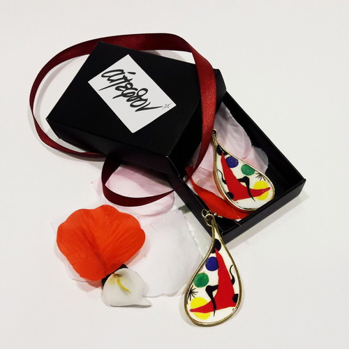 Alex Calder earrings handmade with 1971 lithograph, multicolor gold-tone