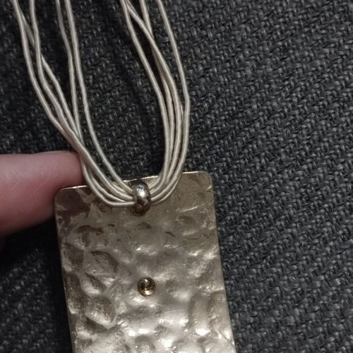 Modern women's necklace with large geometric pendant and rhinestones, like new