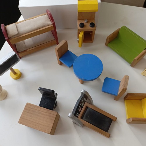 ELC Wooden Dollhouse Furniture Set used