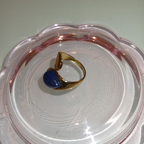 Ring gold stainless steel with blue stone new