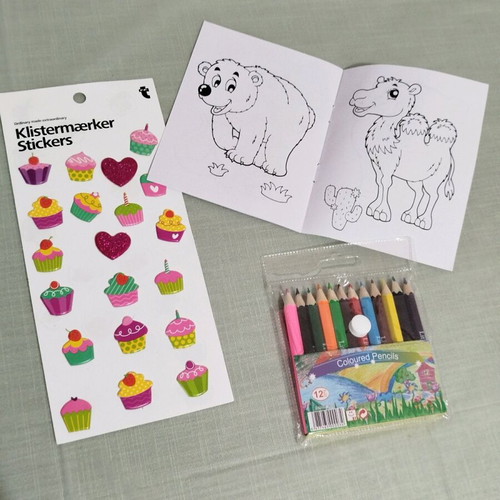 Mini coloured pencils pack like new with gift drawing sheets and stickers