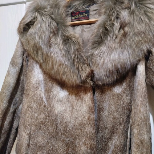 Women's fur coat long with short pile beige and brown like new
