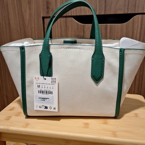 Zara New Mini Shopper Bag Shoulder Canvas and Leather