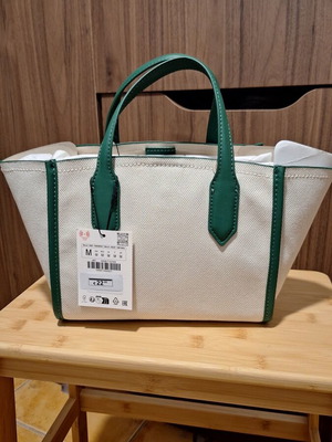 Zara New Mini Shopper Bag Shoulder Canvas and Leather