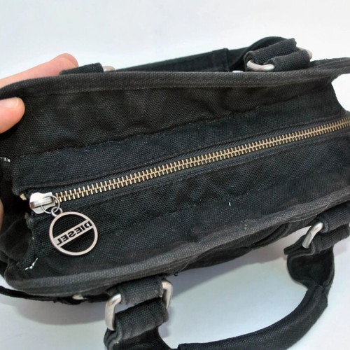 Diesel Vintage Black Canvas Handbag used with Embossed Logo Y2K Style
