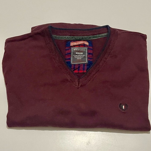 Berto Lucci burgundy long-sleeve V-neck shirt like new