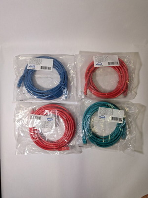 Ethernet Cat.6 Network Cables 4x 5m Red, Green, Blue New