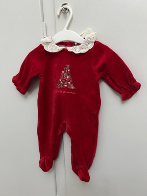Orchestra velour Christmas baby romper like new, size 1 month